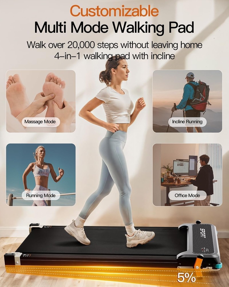Versatile Walking Pad Treadmill with Incline - Dual-Sided Under Desk (Gray)