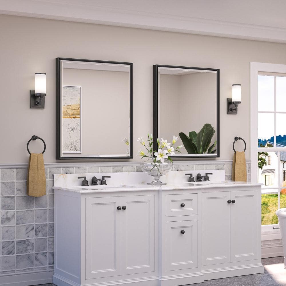 KeonJinn 30" W x 36" H Rectangular Black Beveled Bathroom Mirror