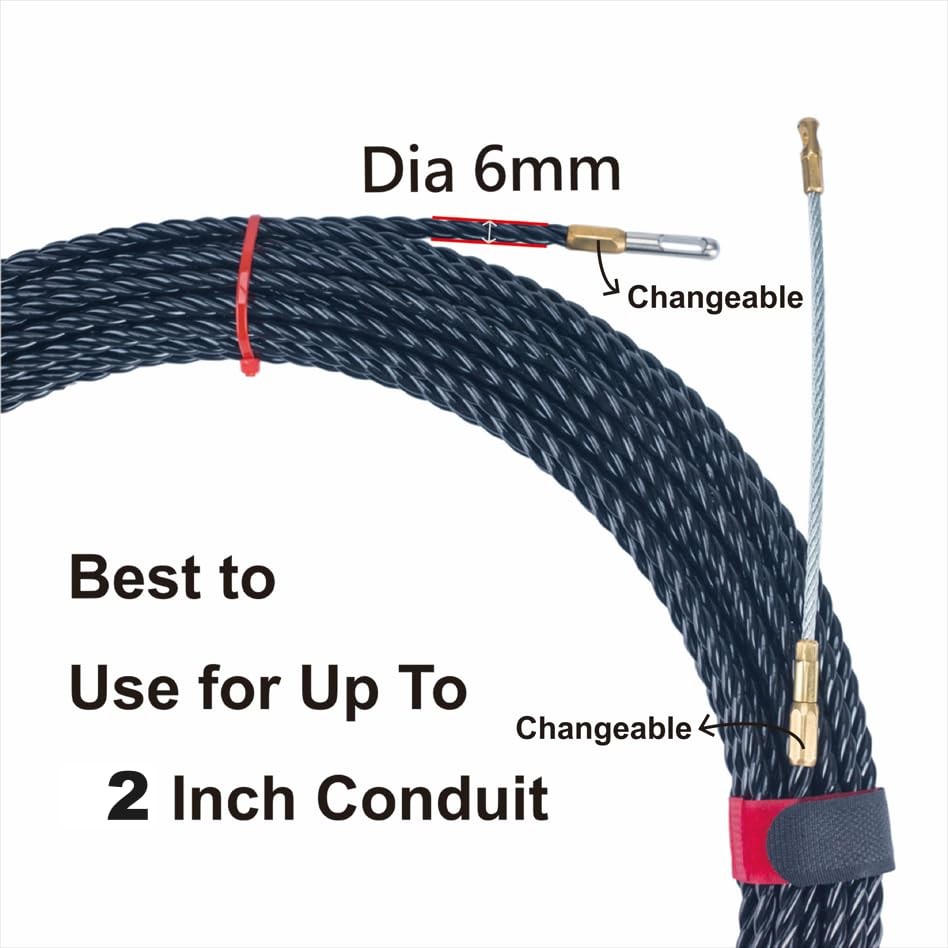 100FT Fish Tape Wire Puller, Polyester Threader with Leader Tip, 6mm Conduit