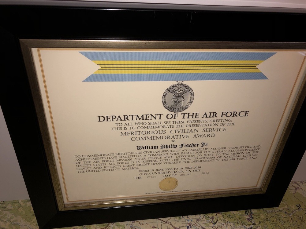 USAF MERITORIOUS CIVILIAN SERVICE COMMEMORATIVE AWARD CERTIFICATE Type-1