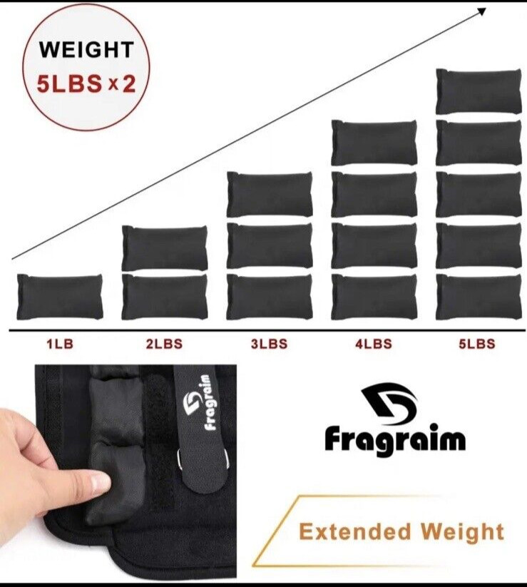 Fragraim Adjustable Ankle Weights 10 lbs pair - 5 per side, Black