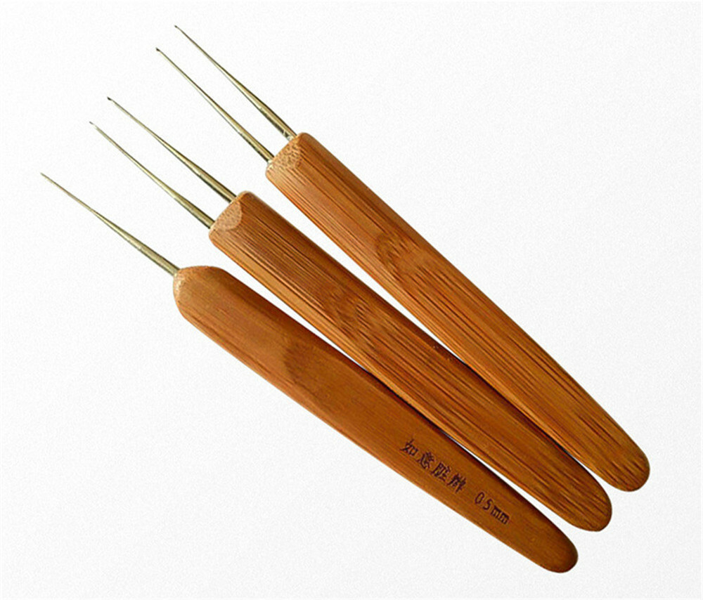 Triple Crochet Needles Bamboo Handle Micro Hook For Dreadlock Hair Making Tools