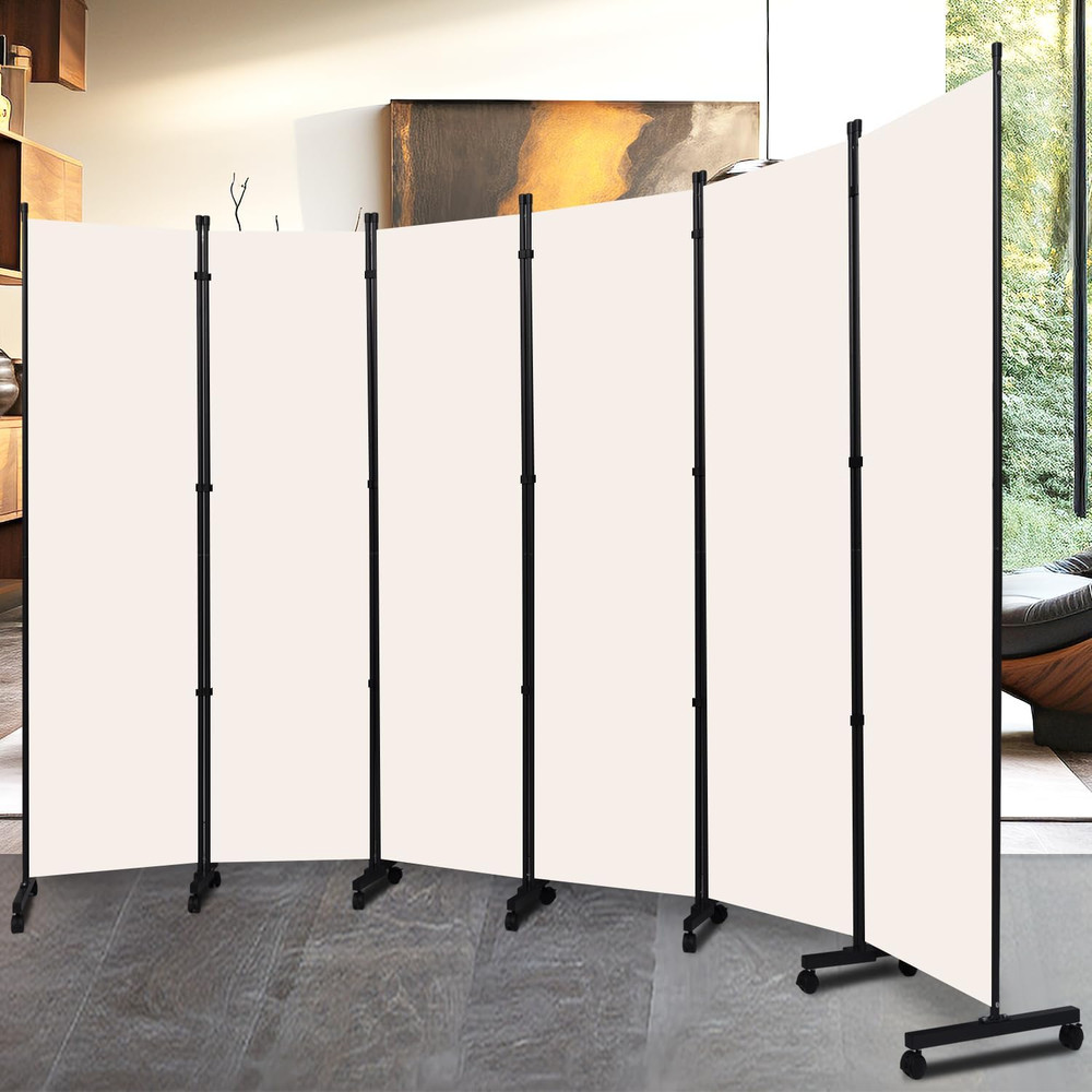 Folding Room Divider with Lockable Wheels - 132'' Privacy Screen Panel