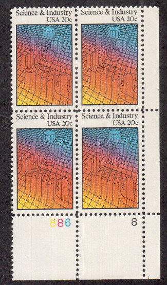 Scott #2031...20 Cent.... Science & Industry...  Plate Block