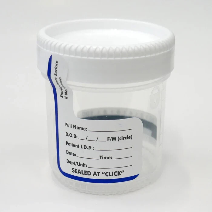 Specimen Cup, 3oz, Sterile, Temperature Strip, Tamper Evident Label (400/Case)
