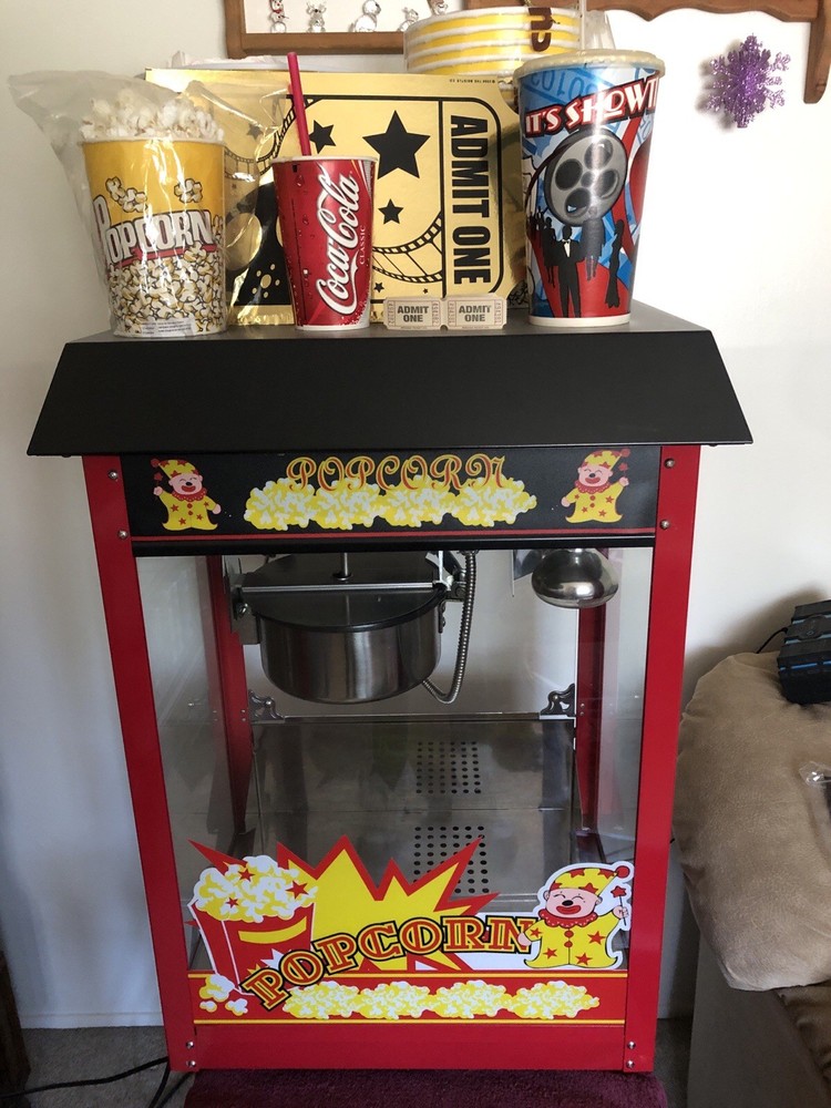 VINTAGE LIGHTLY USED POPCORN MACHINE WITH ACCESSORIES