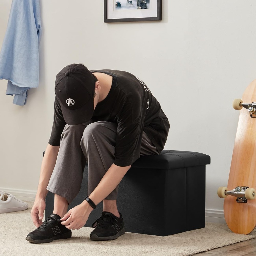 Modern 30-Inch Folding Ottoman Bench: 85L Faux Leather Storage Solution