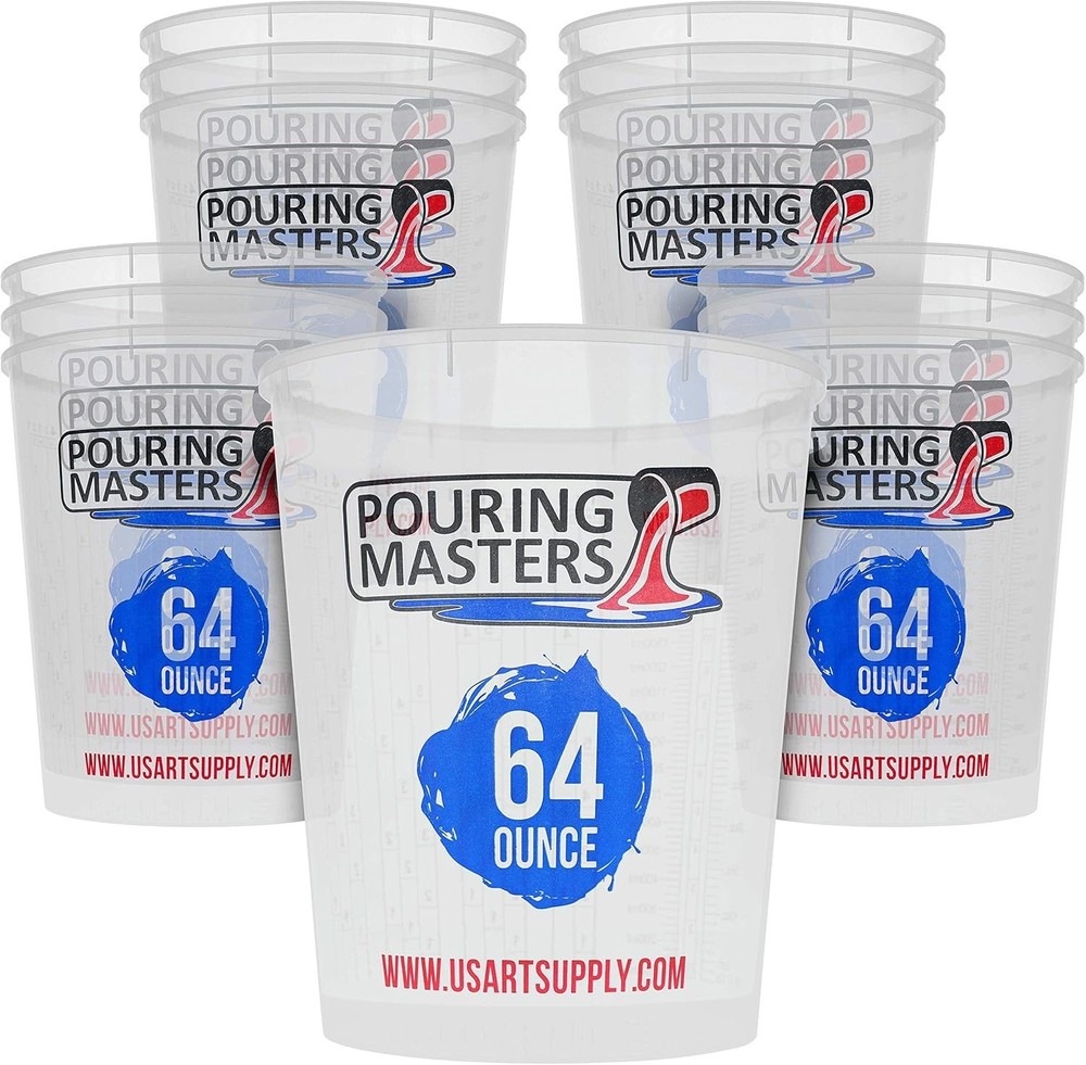 Box of 12 Clear Plastic Mixing Cups - 64 Ounce, Solvent Resistant & Stackable