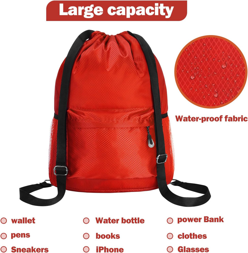 Waterproof Drawstring Bag, Lightweight String Backpack with Water Bottle Holder