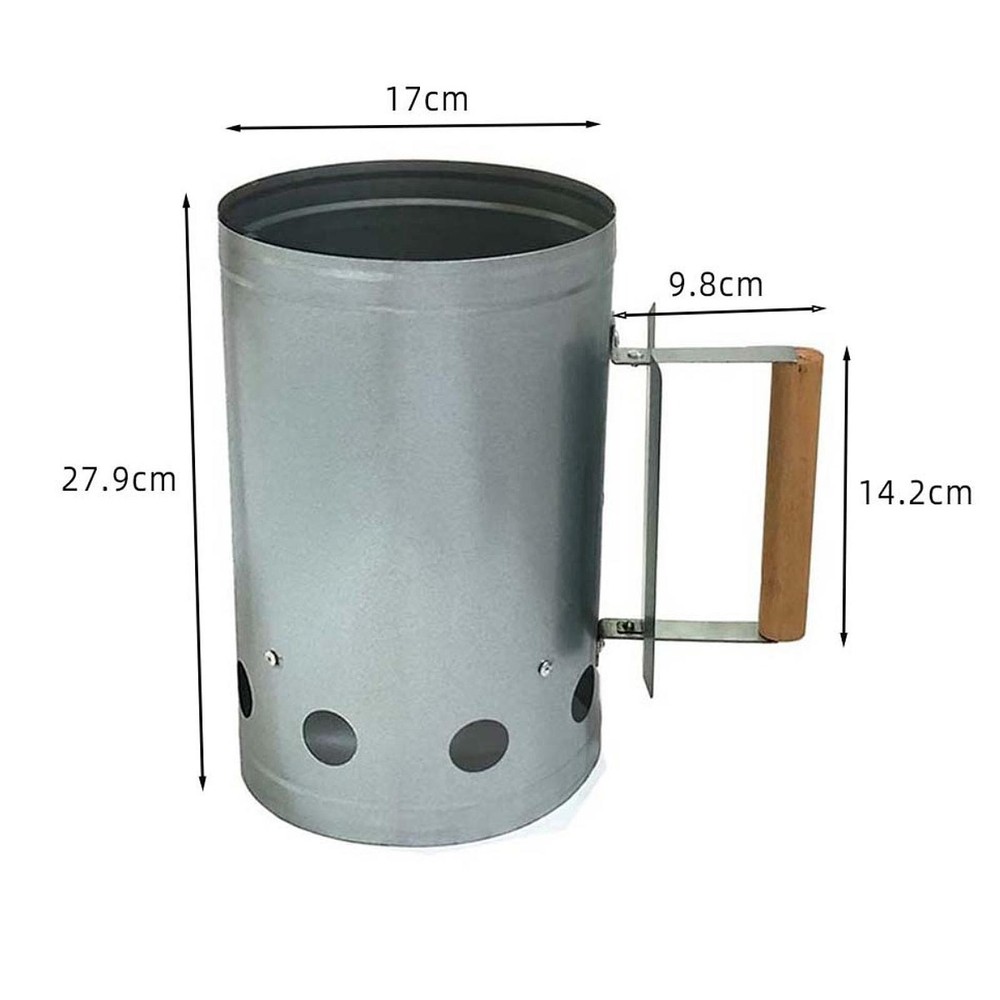 Grilling Chimney Fire Starter Charcoal Can Wood Handle BBQ