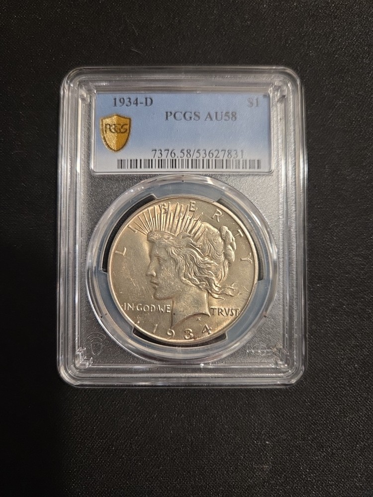 1934-D Peace Silver Dollar PCGS AU58