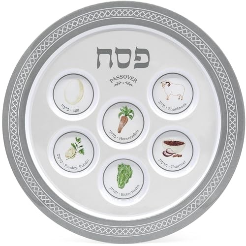 Passover Classic Silver Seder Plate, Melamine Silver Design Passover Single