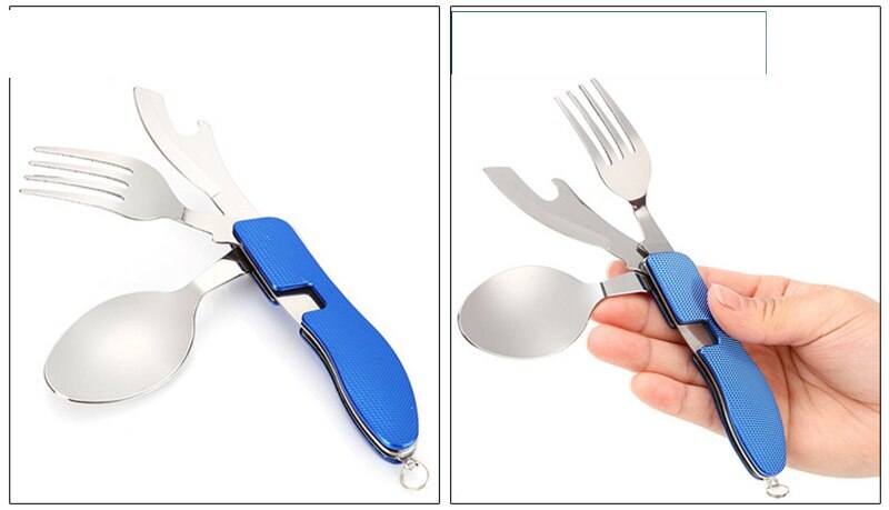 4 in1 Multifunctional Outdoor Tableware S/S Foldable Fork Spoon Knife Picnic