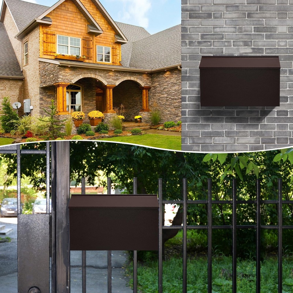 KYODOLED Wall-Mount Mailbox, Large Capacity Mail Box, Galvanized Steel Bronze