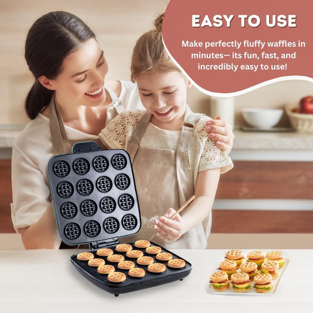 16 PCS Mini Waffle Maker Machine, Nonstick Waffles Iron Quick Heat-Up Surface...