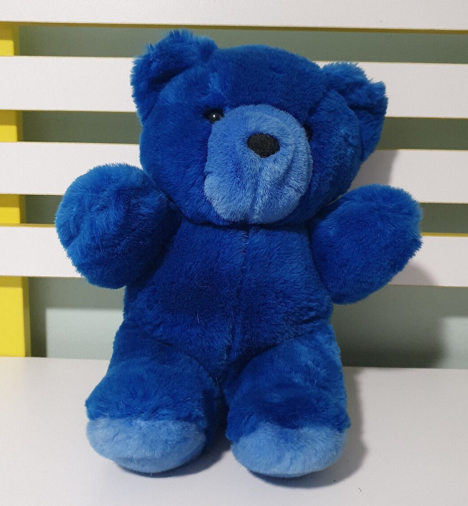 BLUE TEDDY BEAR RED BOW 30CM