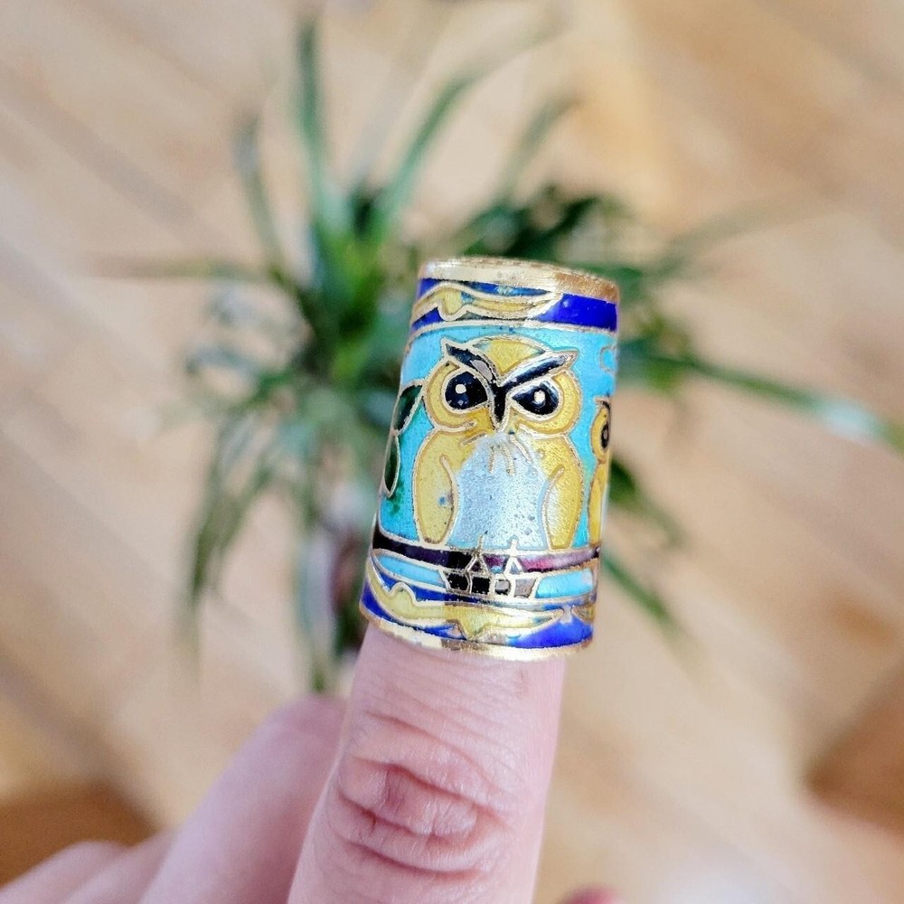 Vintage Cloisonne Owl Thimble