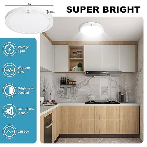Hard-Wired Motion Sensor Ceiling Lights, 9in 20W Flush Mount Motion LED