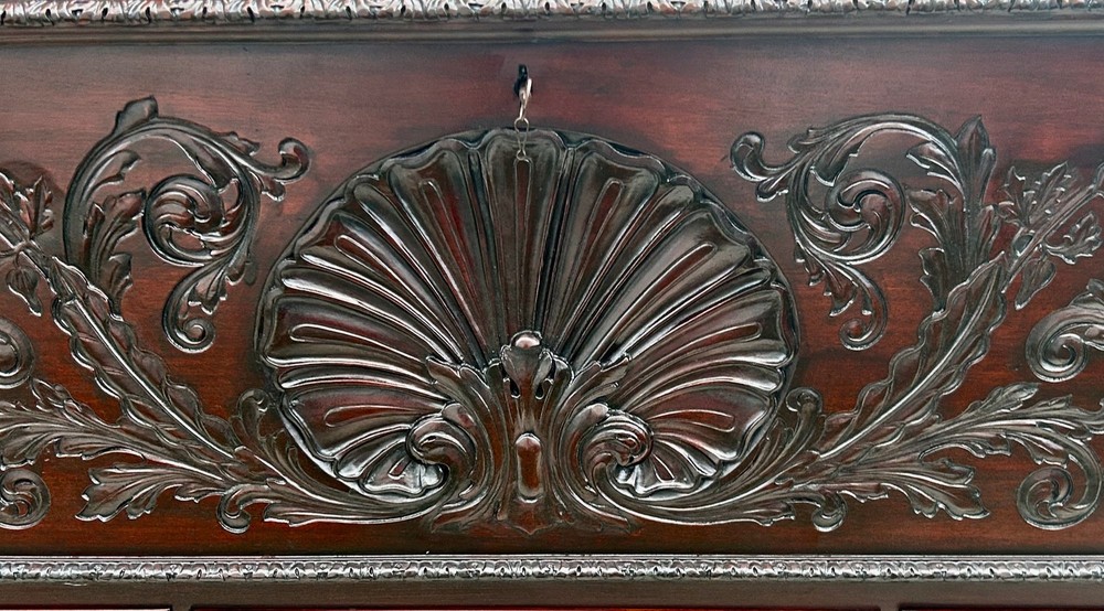 Antique Solid Mahogany Shell Carved Claw Foot Centennial Blanket Chest