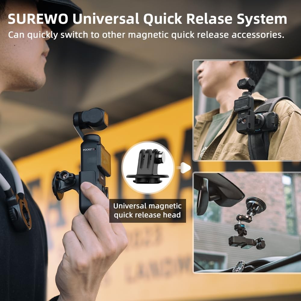 SUREWO Pocket 3 Magnetic Neck Mount,Extended Version Quick Release Black