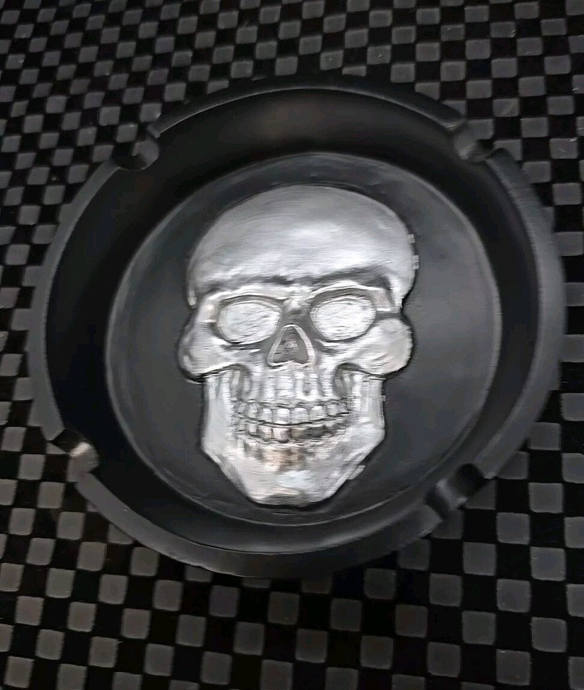 Silver Skull Polyresin Ashtray Tray