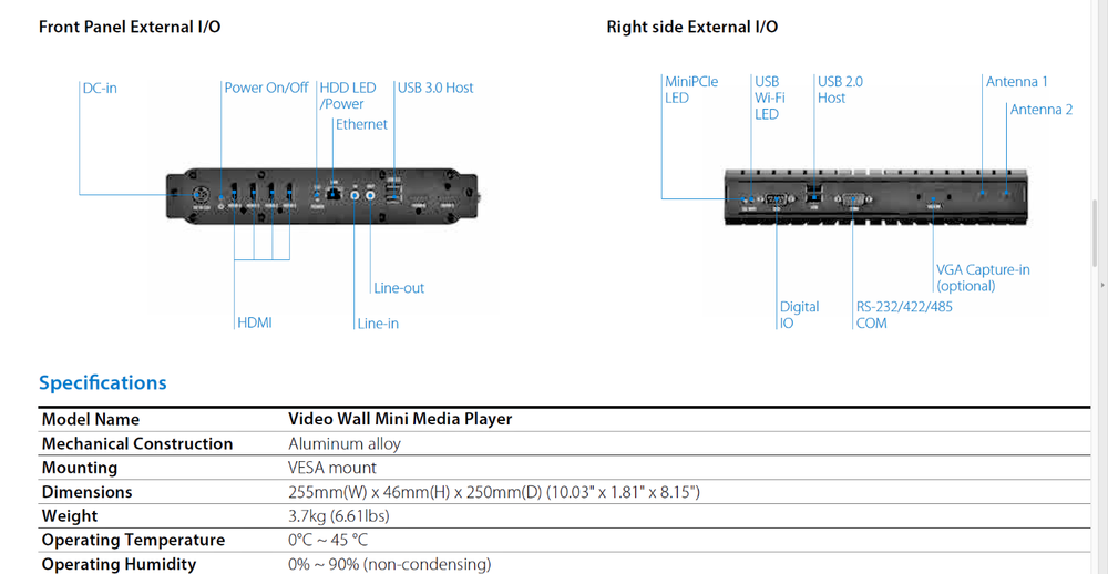 Video Wall Controller 4x HDMI 2x2 Rugged Industrial PC Mini Computer VIA Artigo