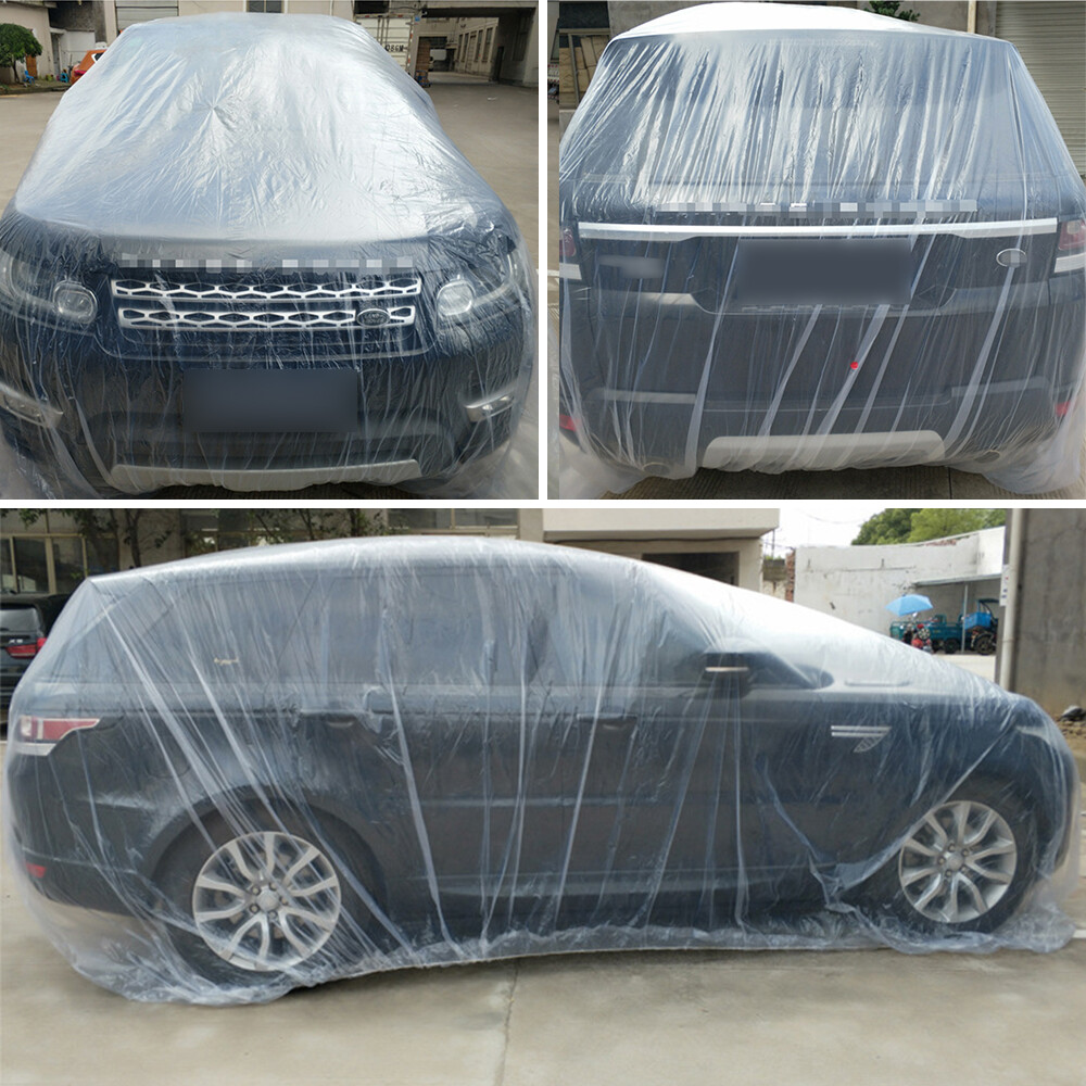 Clear Plastic Temporary Universal Disposable Car Cover Rain Dust Garage 1 PACK