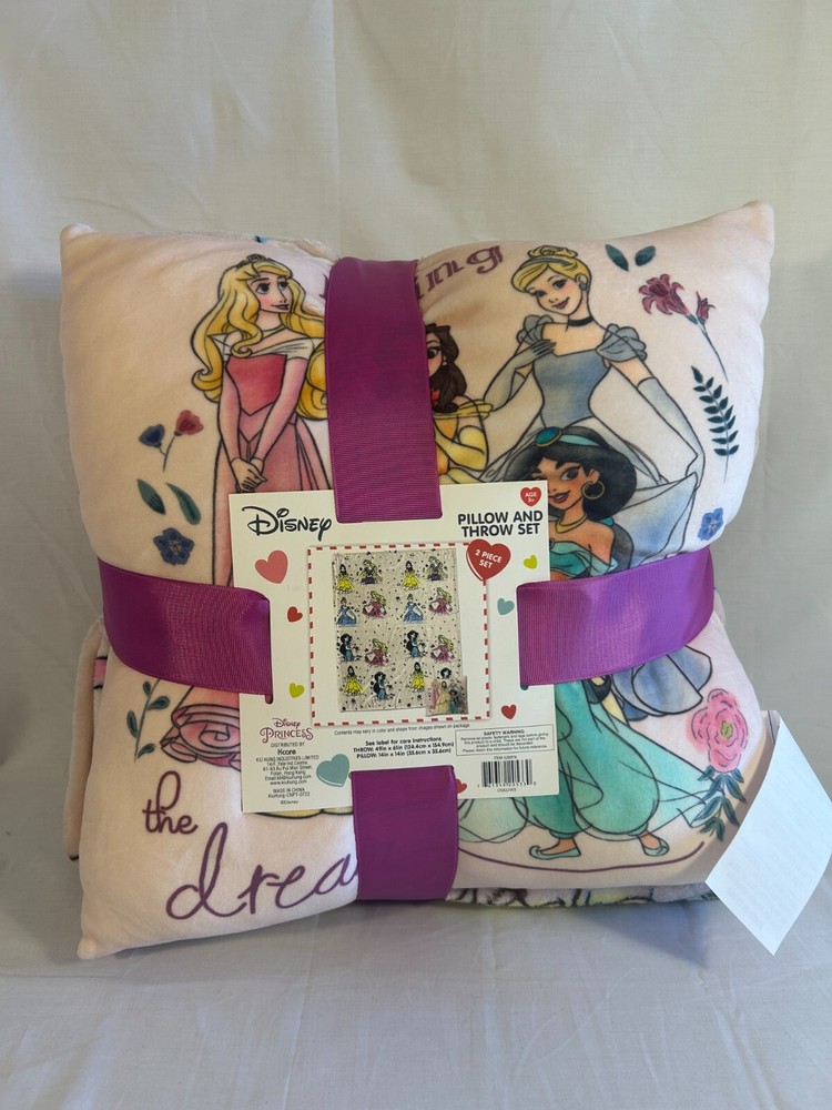 Disney Princesses Pillow and Throw Multicolor Polyester 2-Pieces Set Age 3+