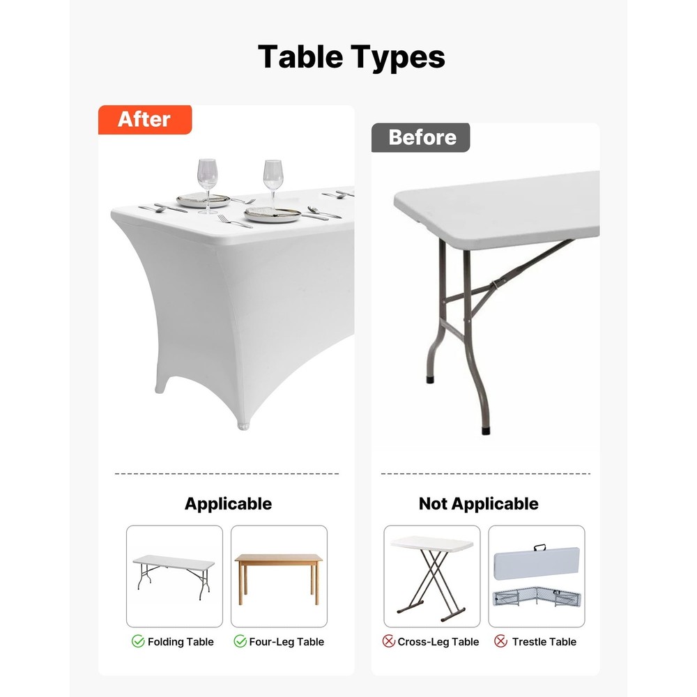 6 Pack Stretchable Table Covers 8FT Rectangular Tables Wrinkle-Resistant &