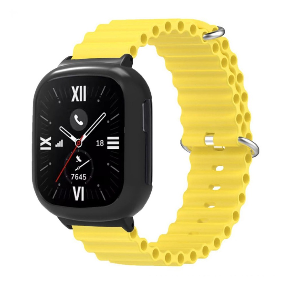 Silicone Watch Band With Case Replacement For Honor 4 Adjustable Strap (Yellow)