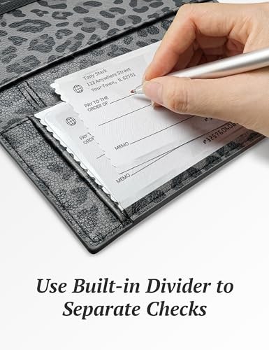 Checkbook for Personal Checkbook, Checkbook Holder with Pen Grey Leopard