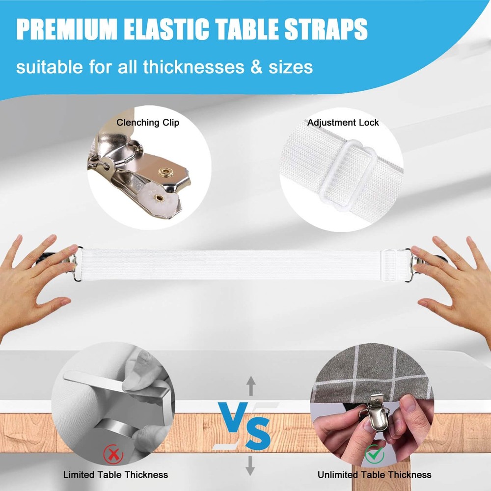 Table Cloth Holder Clips Hidden Strap 5 Pack, Adjustable Elasticity Picnic Table
