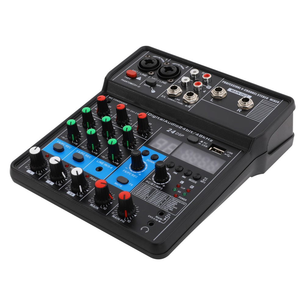 4-Channel Professional Audio Mixer with Bluetooth, USB & DSP Effects