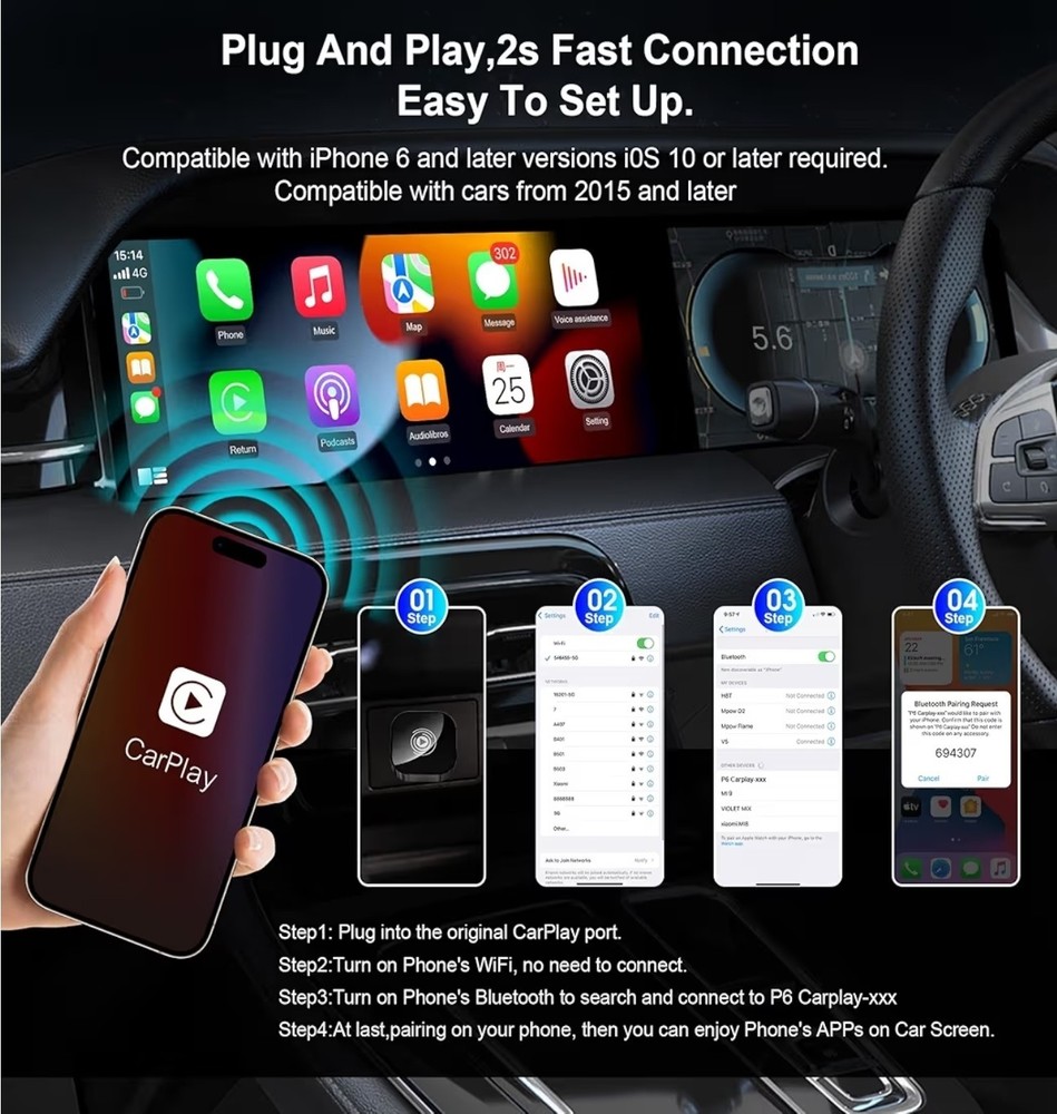 Wireless Adapter Convert Wired to Wireless for CarPlay＆Android Small Size