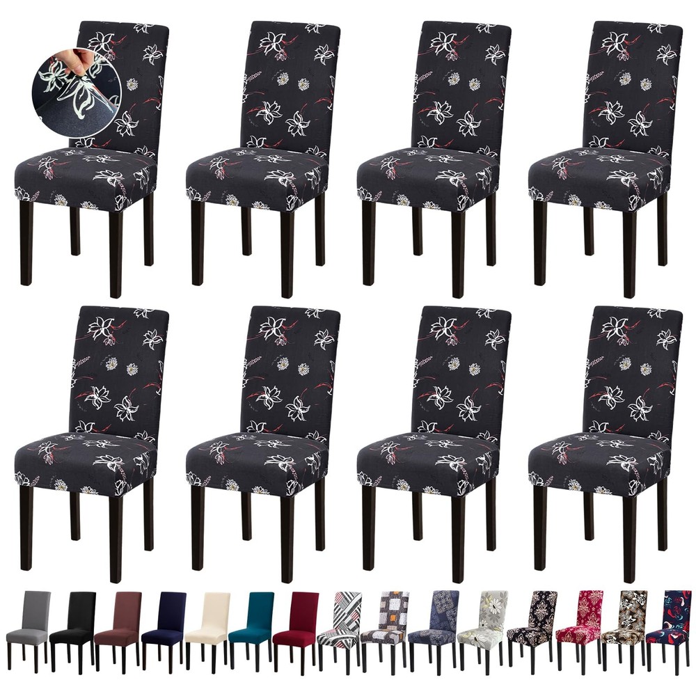 Fafua Chair Covers, Stretch Kitchen Covers/Dining Dark Grey Pattern