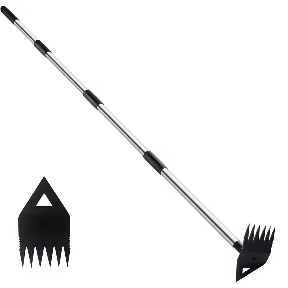Weed Puller Tool Long Handle Dual Headed Garden Hoe Rake Combo for Uprooting Wee