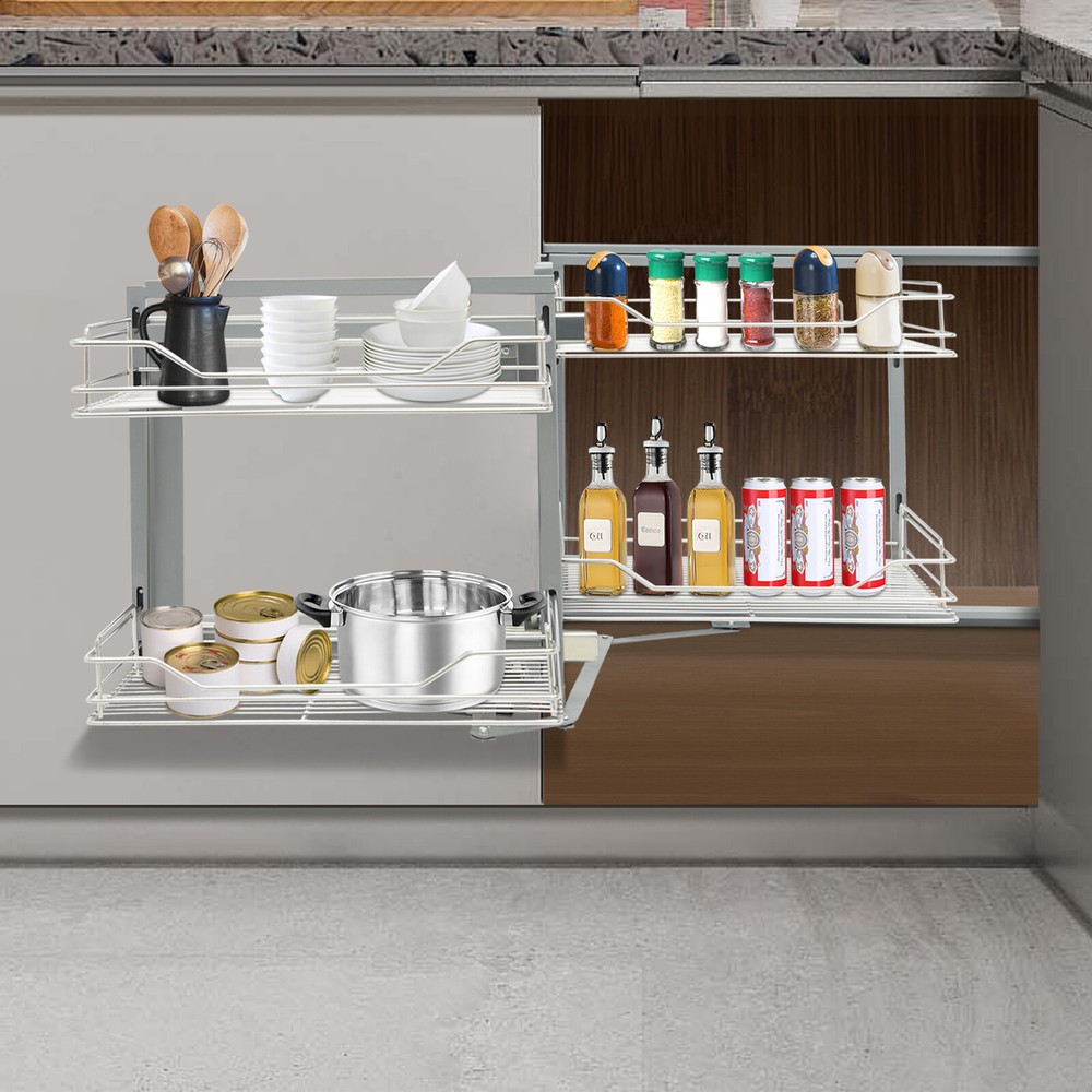2-Tier Cabinet Organizer Corner Pull Out Organizer for Kitchen 89.5*46*52.5cm