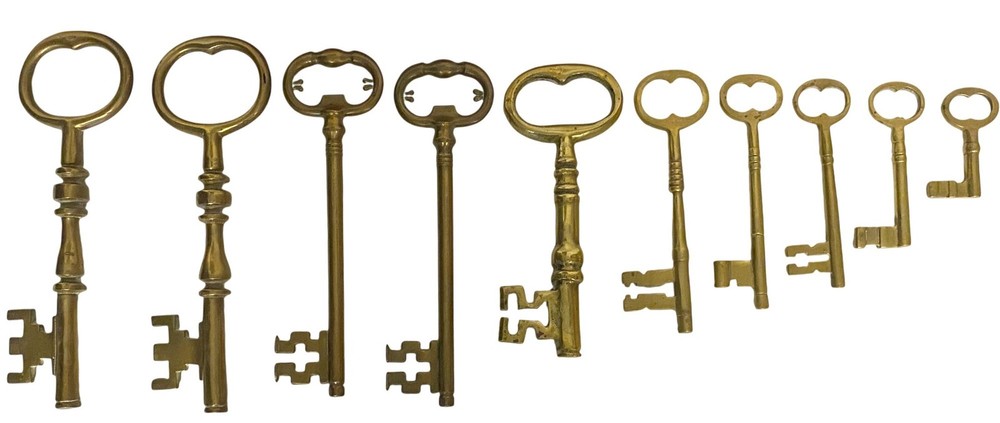 Antique Brass Skeleton Keys Collection Architectural Locks Set