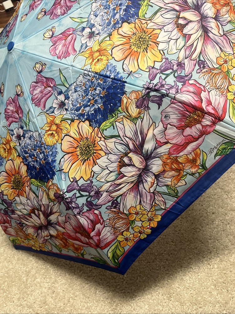 Brighton Enchanted Garden Automatic Umbrella With Blue Handle In EUC