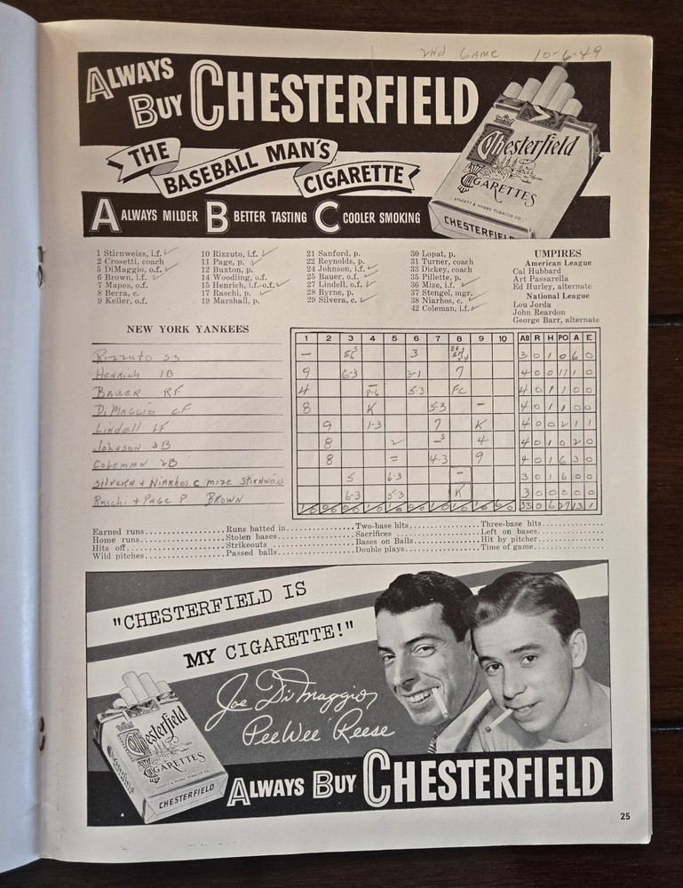 1949 World Series Program New York Yankees vs Brooklyn Dodgers game 2