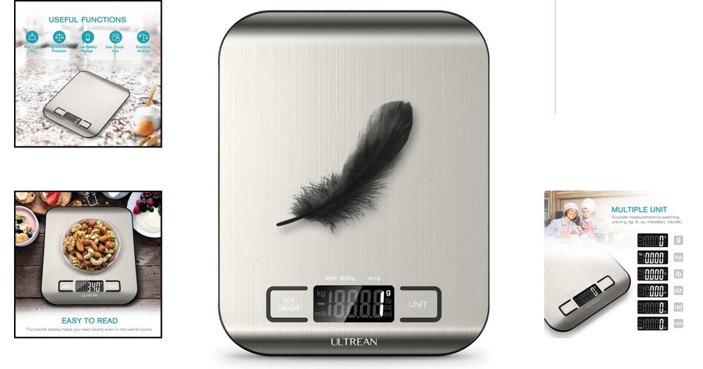High Precision Kitchen Scale - Tare Function & Slim Design, 304 Stainless Steel