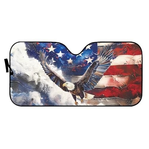Print Car Sun Shade for Windshield, Foldable Car Front American Flag Eagle