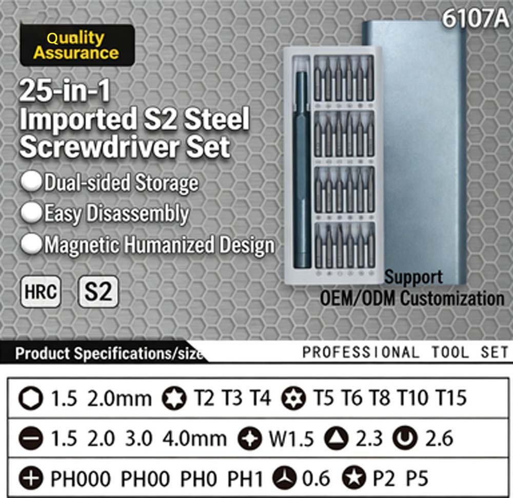 Reliable Sturdy Durable Compact 25-in-1 Multi-Function Screwdriver Set with Bits
