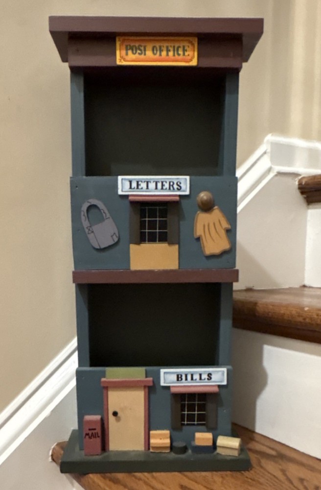 Rustic Wood Wall Mounted Mail Letter Holder Post Office 2 Compartment