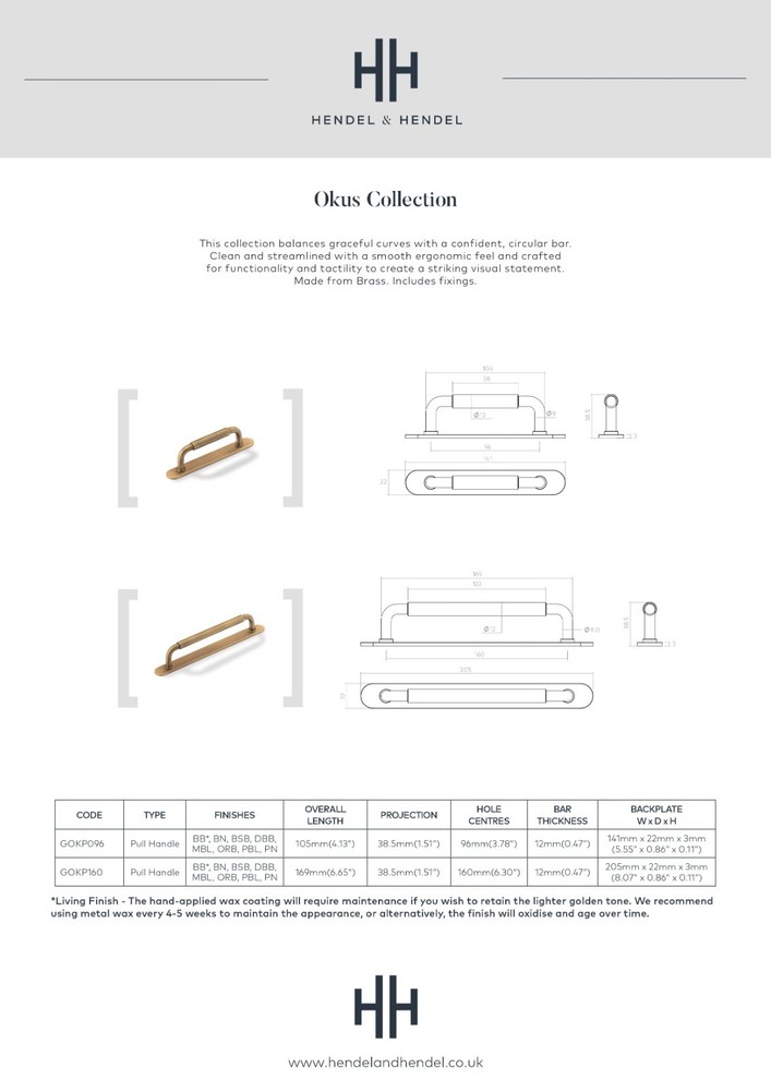 19.69" Okus Kitchen Appliance Pull Handle With Back Plate In Dark Brushed Brass