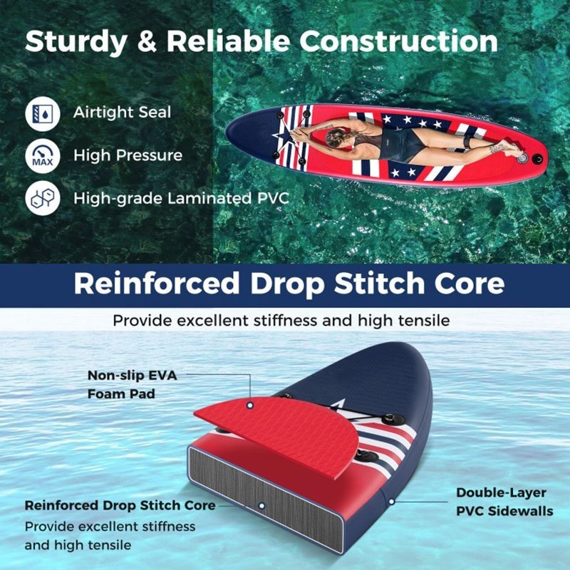 Inflatable Paddle Board 10ft with Removable Fin, Adjustable Paddle and Backpack