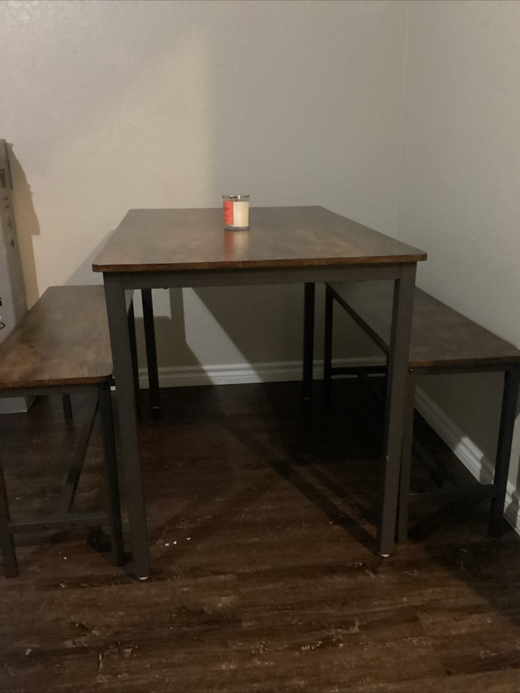 Dining Table Set for 4, Industrial Kitchen Table Set w/ 2 Benches, Space-Saving