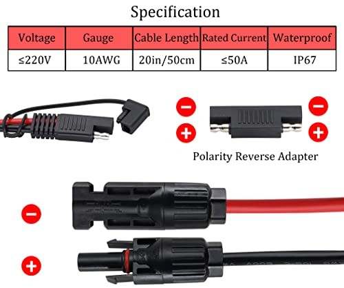 10AWG SAE to M-C-4 Adapter Cable with SAE Polarity Reverse Adapter