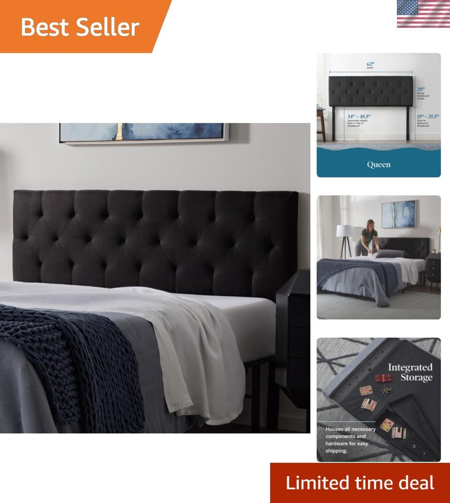 Mid-Rise Upholstered Headboard - Diamond Tufted - Padded Polyester - Adjustab...