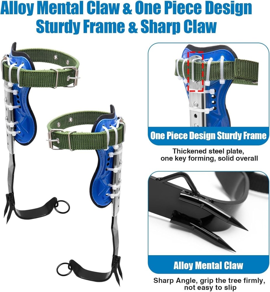 Tree Climbing Spikes, Tree Climbing Gear with Adjustable Climbing Belt- Tree ...